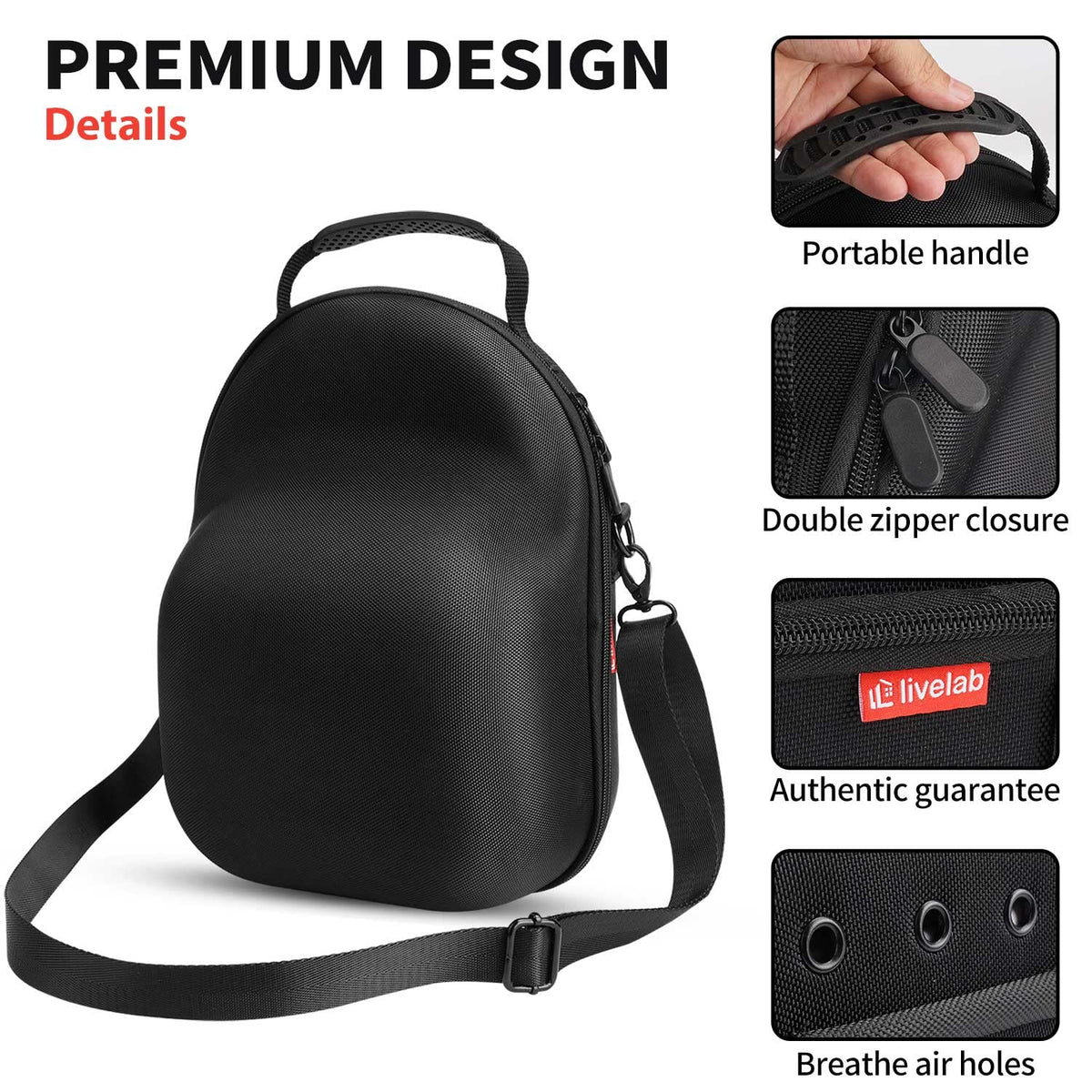 Livelab hat case carrying handle enables easy transport.