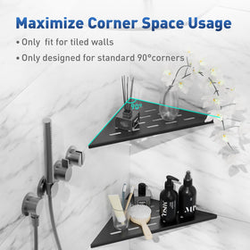 Lives Corner Shelves 10-inch matte black shows modern bathroom storage.