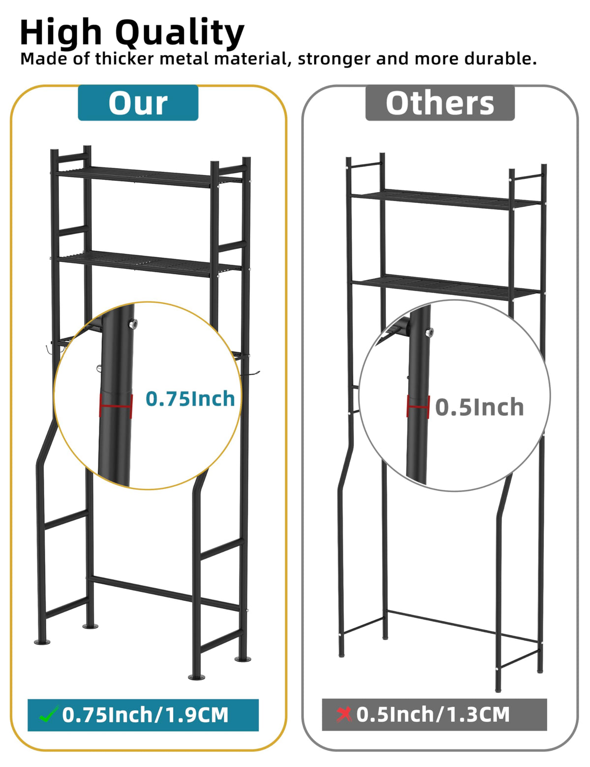 Livilord black finish 3-tier shelf adds space-saving style to your bathroom.
