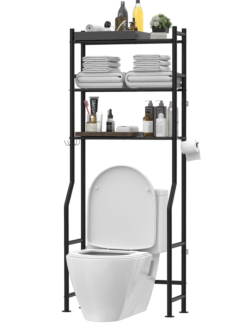 Livilord over-toilet storage with 3-tier shelves for organized bathroom essentials.