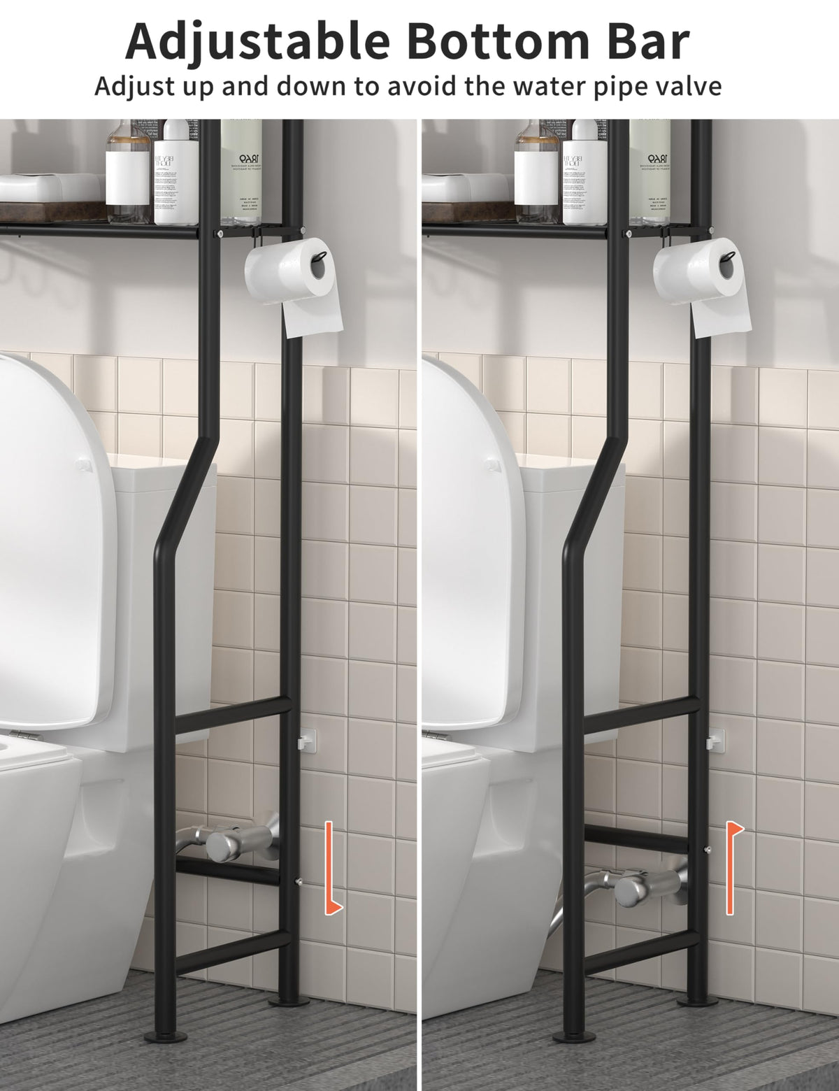 Livilord over-toilet storage with paper holder keeps tissues within easy reach.