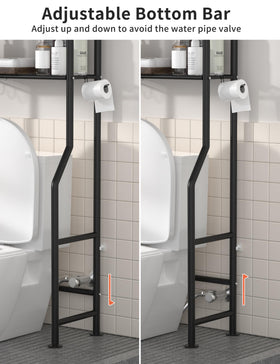 Livilord over-toilet storage with paper holder keeps tissues within easy reach.