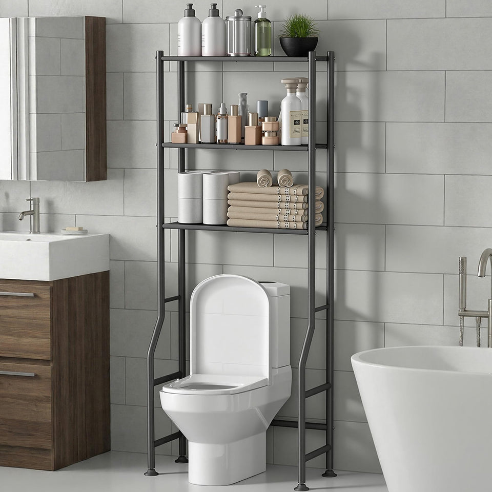 Livilord over-toilet storage rack with three shelves for towels and toiletries.
