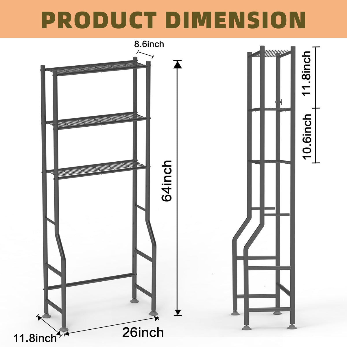 Livilord three-tier bathroom shelves in metal with a durable black finish.
