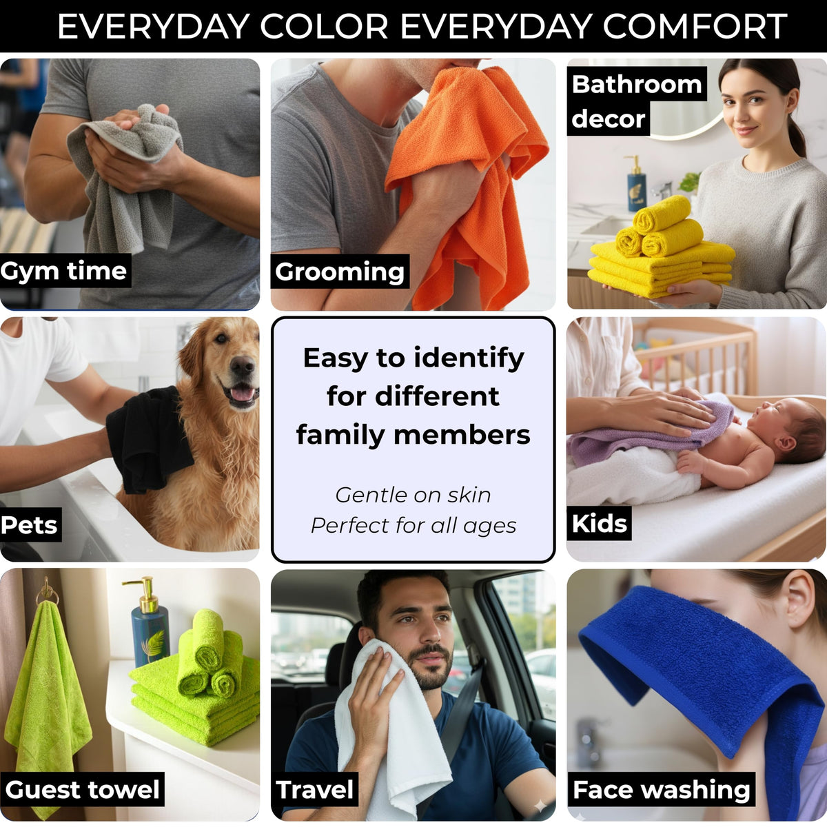 LIVINATI wash cloths suit adults and kids for daily bath routines.