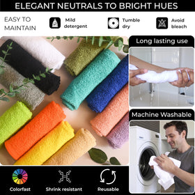 LIVINATI 12-pack wash cloths come in a color variety for easy coordination.