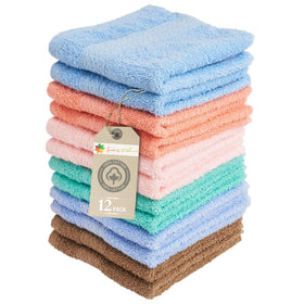 Living Fashions Luxurious Washcloths 12-pack 13x13: plush loop pile for daily face and bath