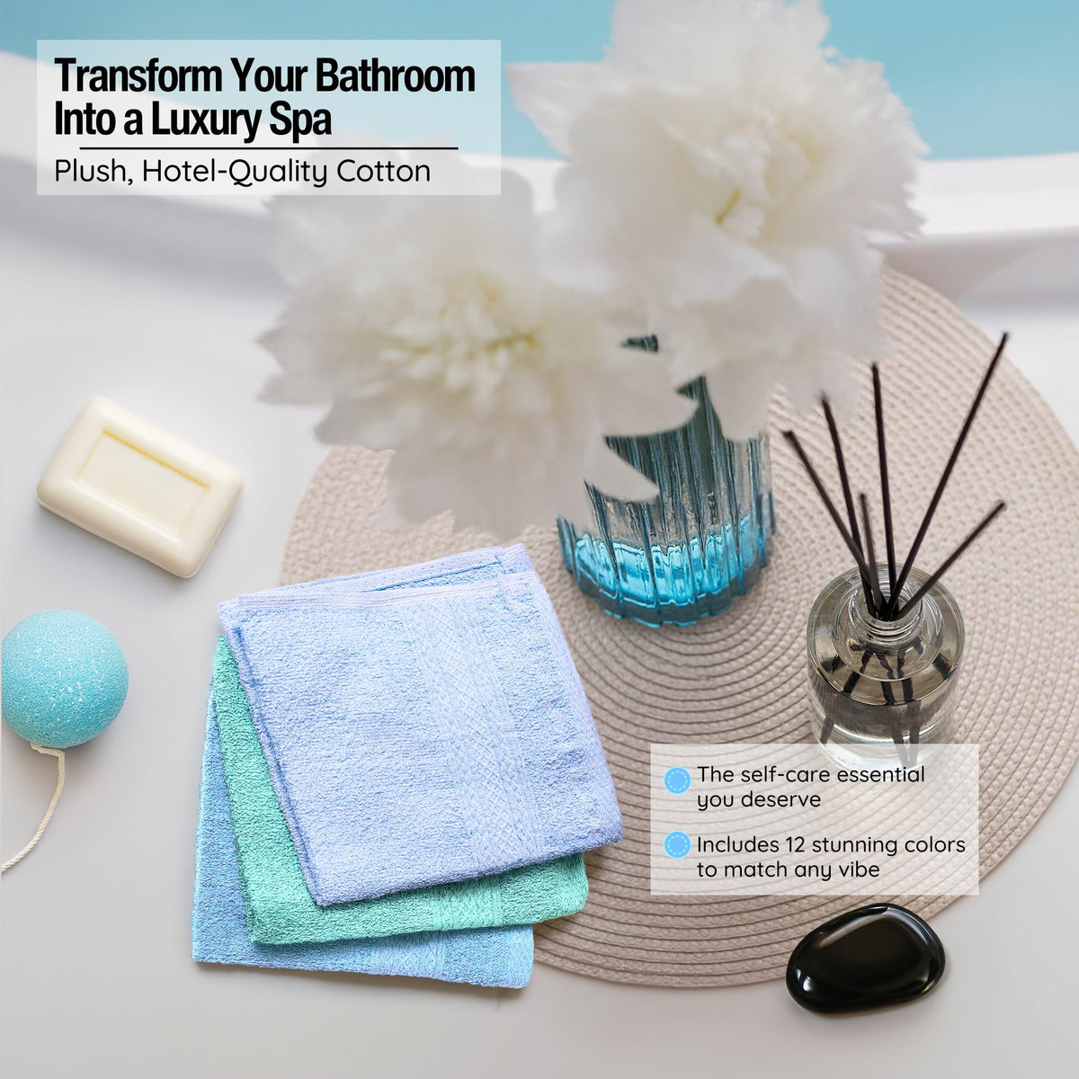 Living Fashions Luxurious Washcloths: assorted colors brighten your bathroom decor