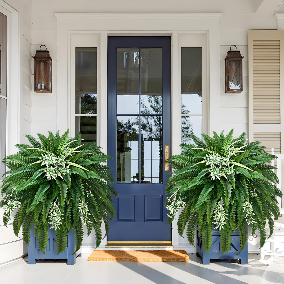 Livole 2-in-1 fake ferns with spider plant in a 60-inch arrangement for curb appeal.