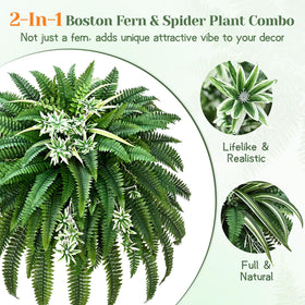 Livole outdoor faux ferns with Boston fern and 118 branches for lush focal point.