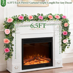 Livole garland close-up pink roses and baby's breath detail ideal for focal centerpieces
