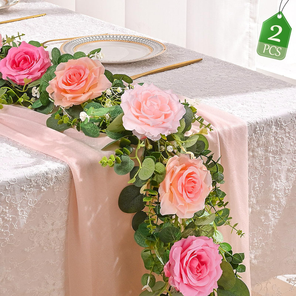 Livole pink rose garland with eucalyptus for elegant wedding backdrops
