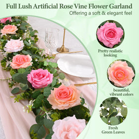 Livole rose garland side view with eucalyptus for home decor