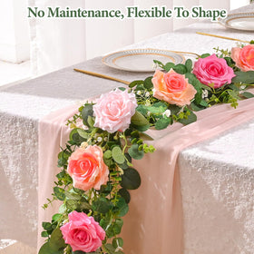 Livole wedding arch backdrop garland with pink roses and eucalyptus