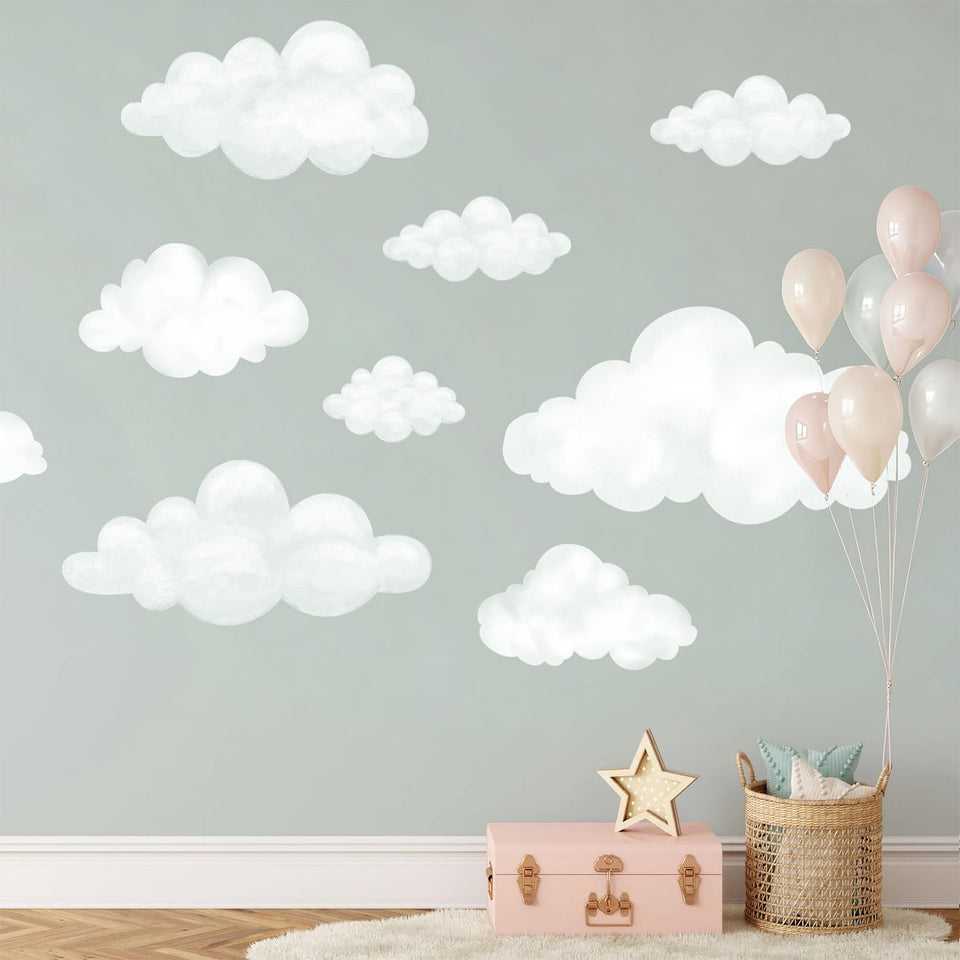 Liwo large watercolor cloud wall decal for nursery ceiling decor.