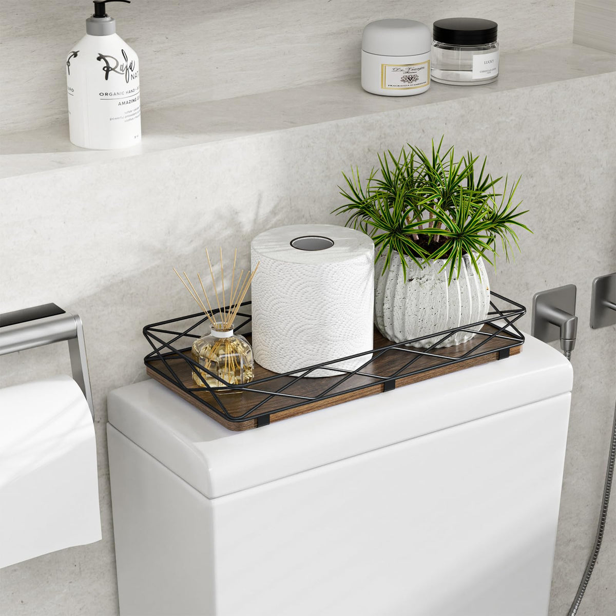 Lixple countertop bathroom organizer holds essentials neatly and accessibly.