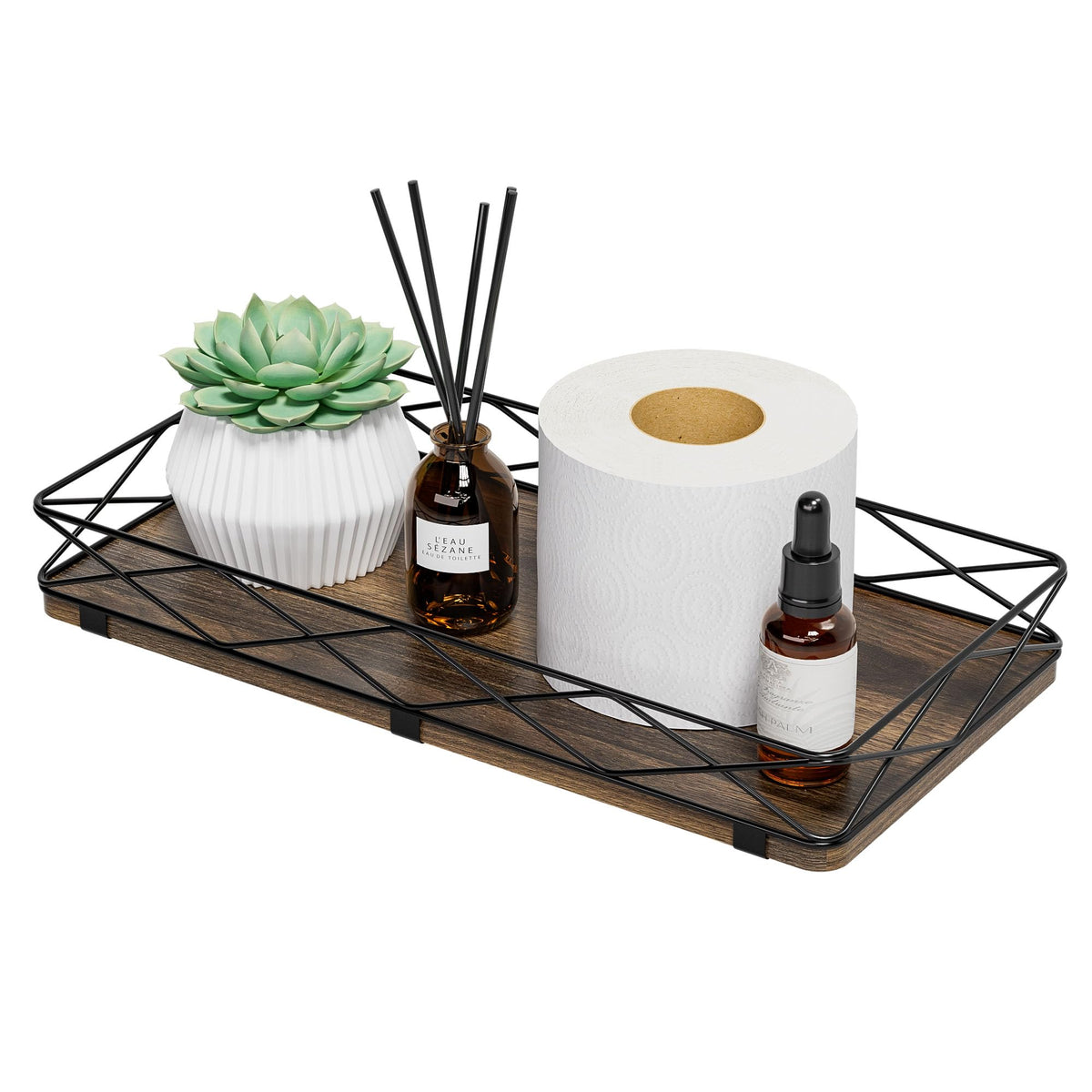 Lixple toilet tank tray with diamond design adds stylish organization on the bathroom counter.
