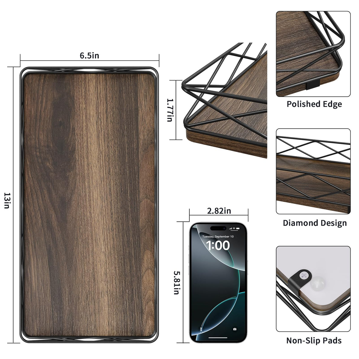 Lixple wood and metal contrast tray adds style and durability on any counter surface.