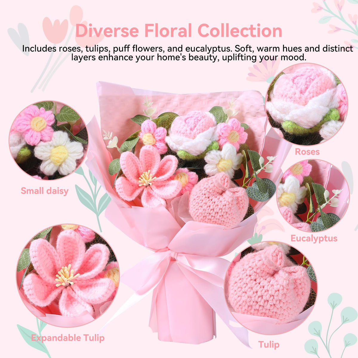 LIXUNIANCHEN puff flower crochet bouquet showcases vibrant layers and lasting color.