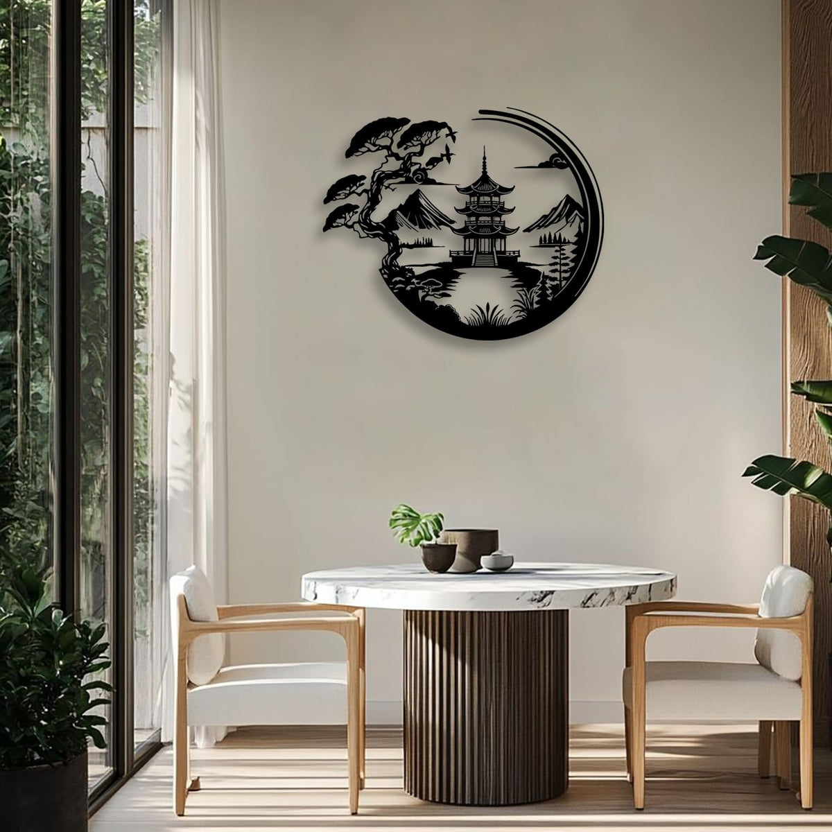 LIYOUYA metal wall art with bonsai and torii gate suits dining rooms