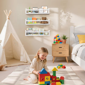 Lizgaho white wooden baby book shelf on wall saving floor space in a kids room