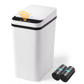 LJIACLEA bathroom trash can with automatic touchless lid for hygienic use.