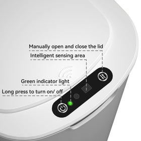 Bathroom setup with LJIACLEA trash can and lid containing odors
