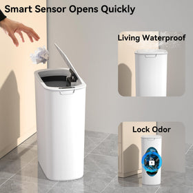 Battery-powered LJIACLEA trash can operating with two AA batteries