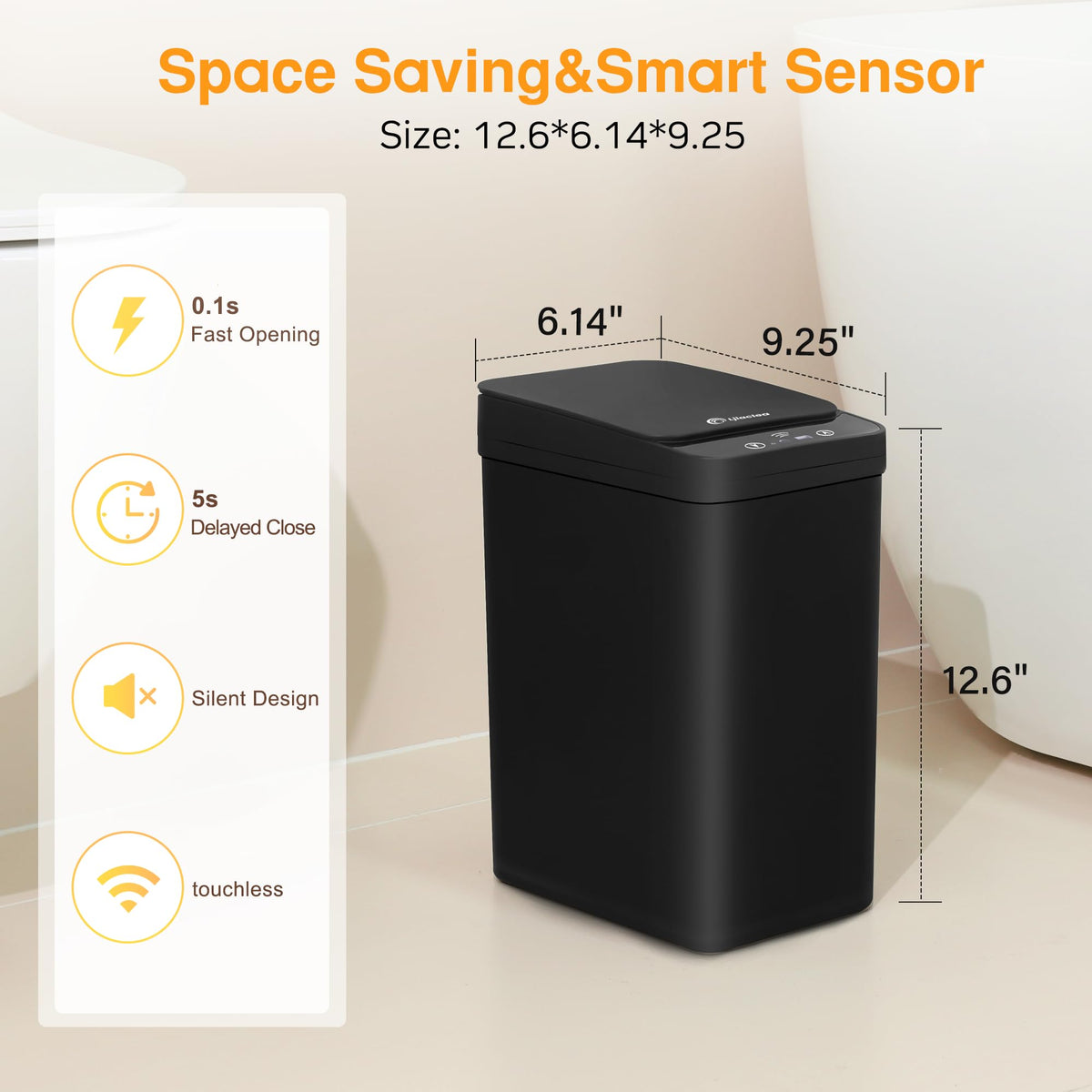 LJIACLEA sensor lid opening demonstrating touchless operation for hands-free use.