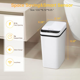 Compact 2.6 gallon design fits tight spaces like bathrooms or bedrooms.