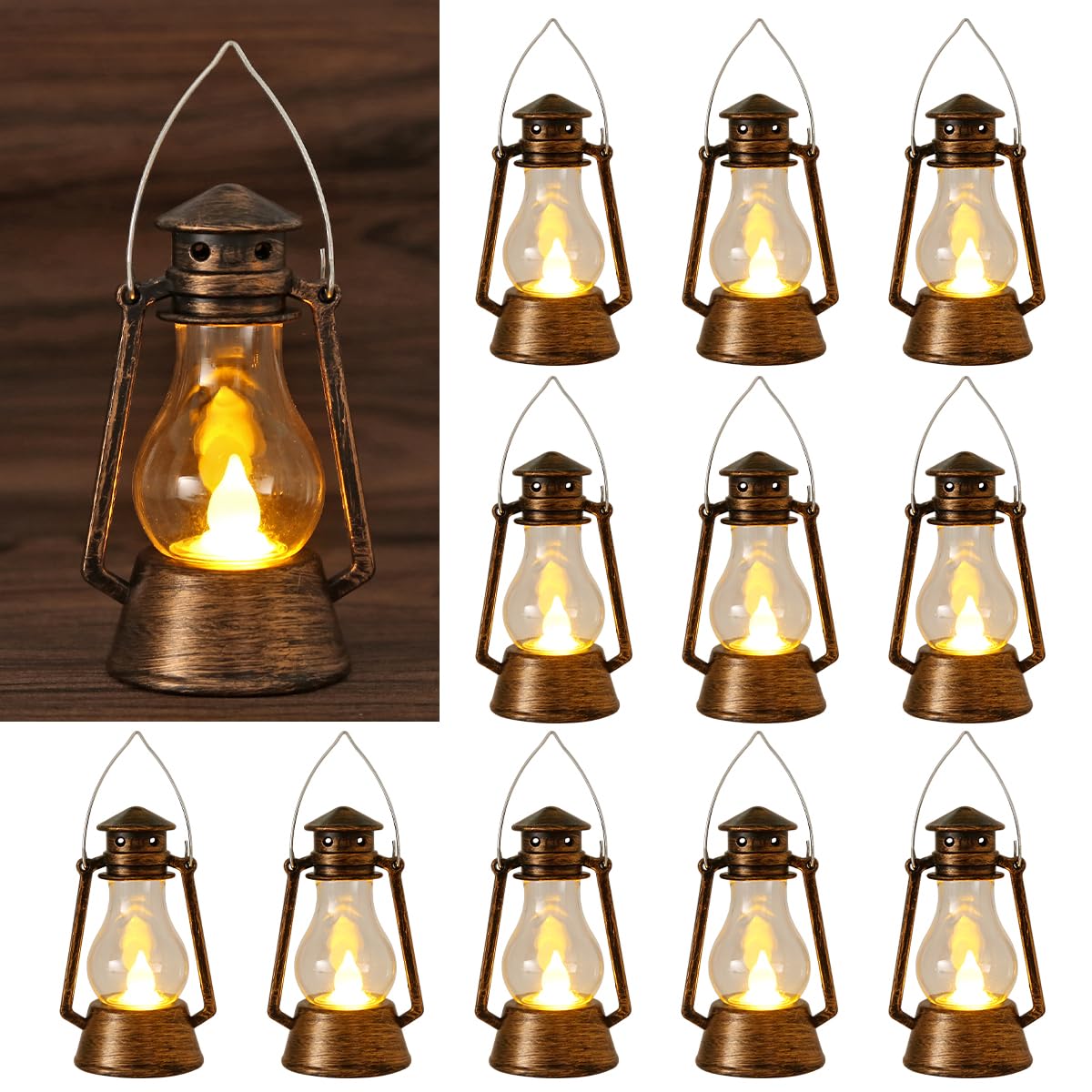 LJQizn 12Pcs LED mini vintage lanterns set with warm flicker for romantic indoor decor