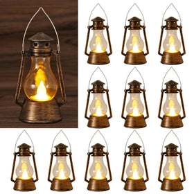 LJQizn 12Pcs LED mini vintage lanterns set with warm flicker for romantic indoor decor