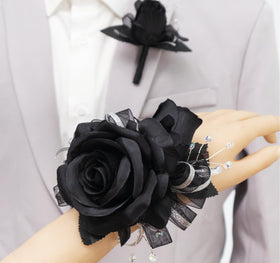 LKBK wrist corsage detail showing adjustable band for comfortable wear.