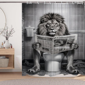 LKFBSC funny lion shower curtain close-up shows bold print and durable fabric.