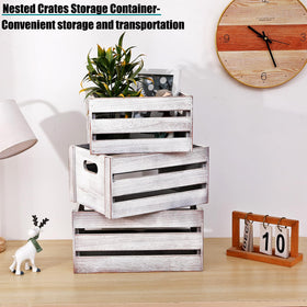 LKMANY crates bring rustic warmth to bedroom organization.