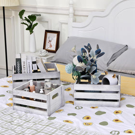 LKMANY Storage Crates: medium wooden box, versatile for shelves and storage.