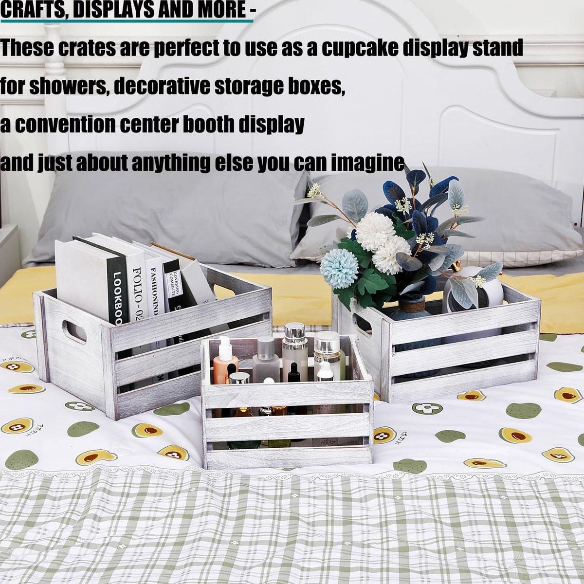 LKMANY crates set: stacked wood finish, decorative storage for entryways.