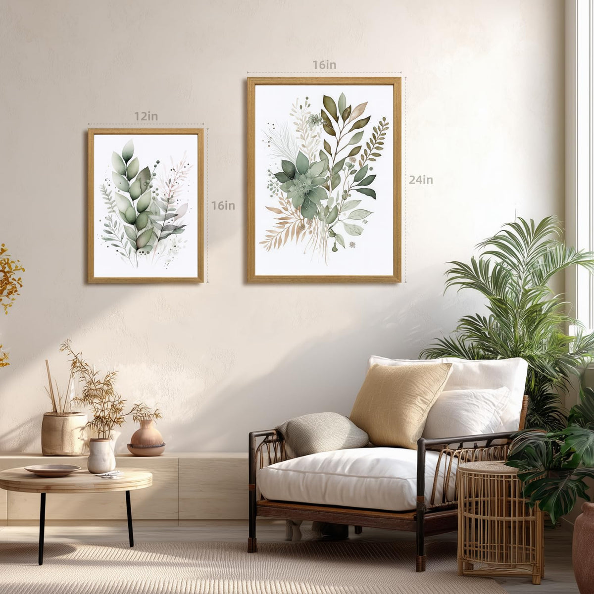 LLEEMPI watercolor botanical prints sage green close-up for bedroom or office