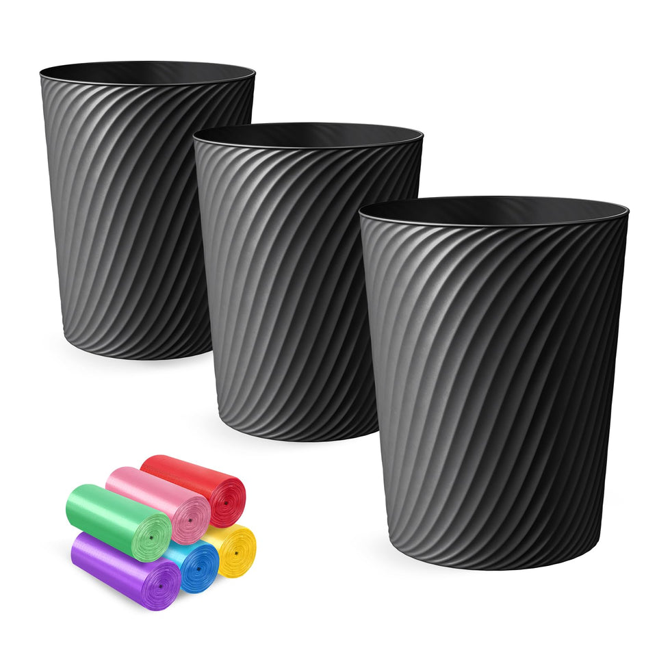 LLNTOU small trash can trio with curved design for a modern, tidy look.