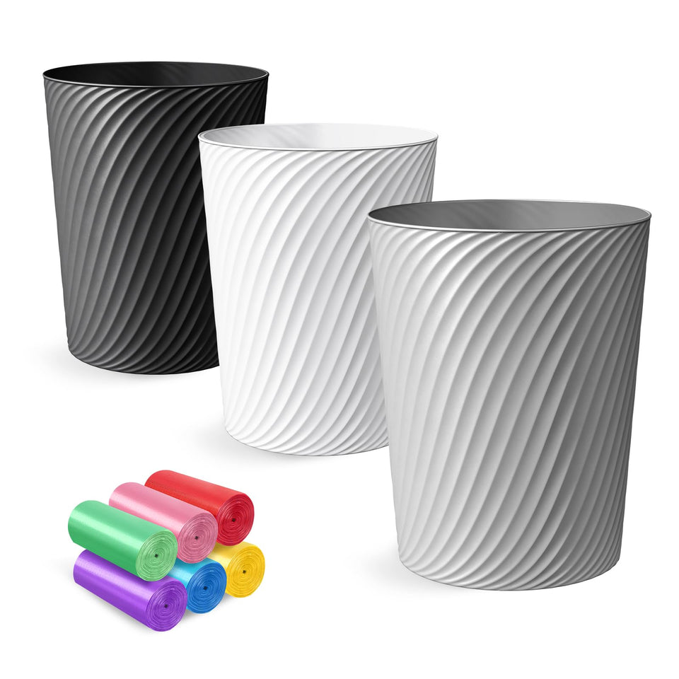LLNTOU small trash can trio with curved front view for space-saving design.