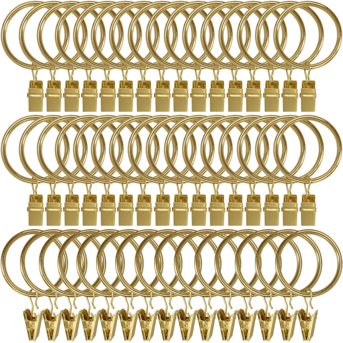 LLPJS 60-pack gold curtain rings with clips set for easy hanging and secure grip.