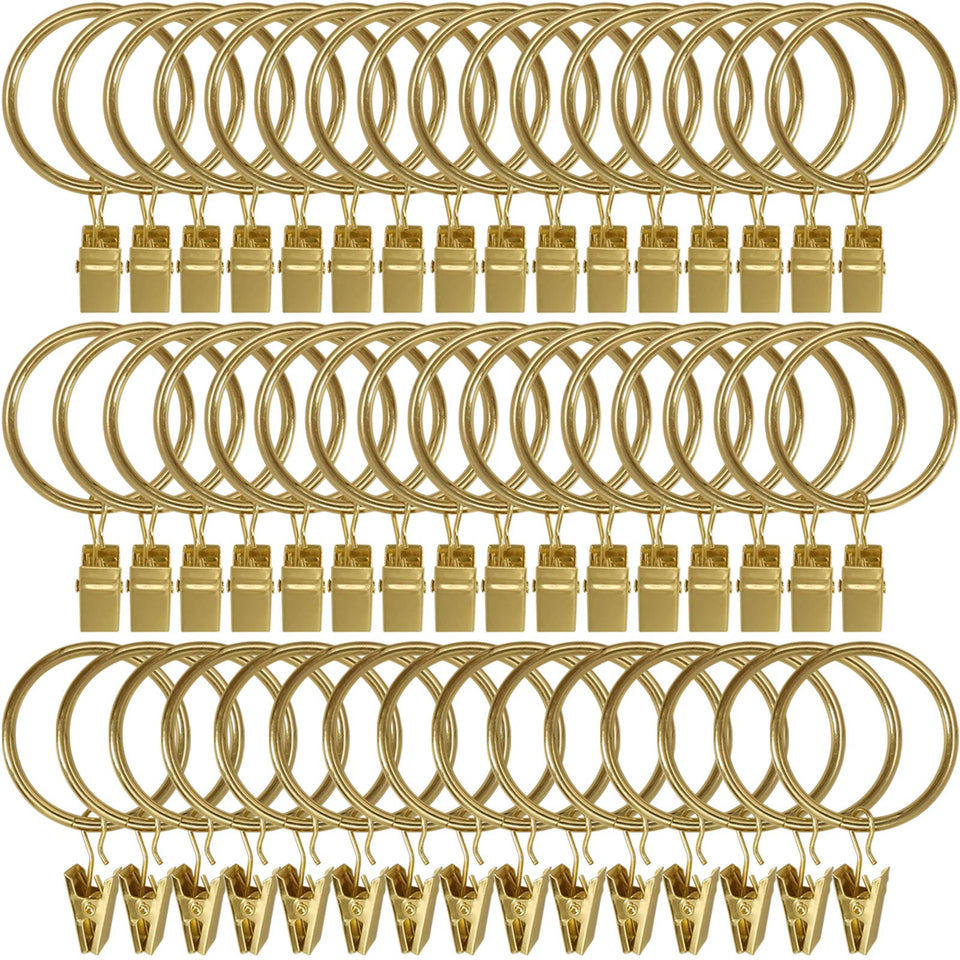 LLPJS 60-pack gold curtain rings with clips set for easy hanging and secure grip.