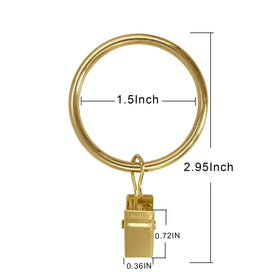 LLPJS curtain rings with clips, polished finish, rust-resistant gold look.