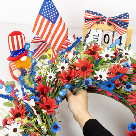 LLZLL handcrafted patriotic wreath showcases artisanal detail and lush texture