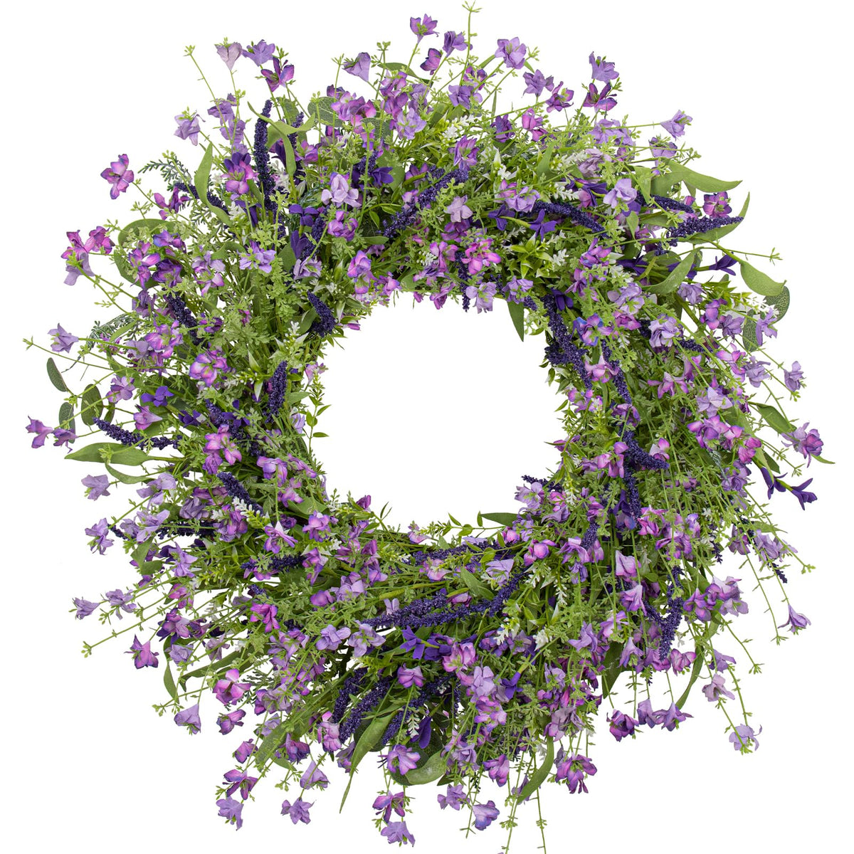 LLZLL purple spring wreath on front door adds vibrant spring curb appeal.
