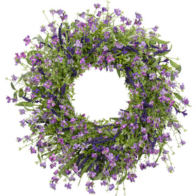 LLZLL purple spring wreath on front door adds vibrant spring curb appeal.