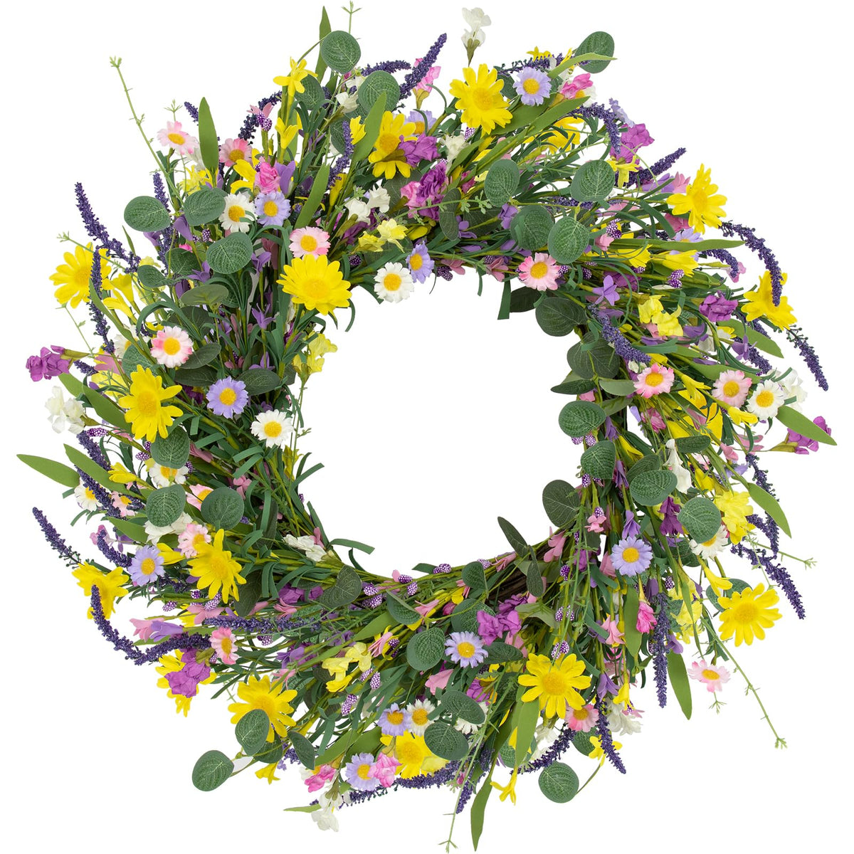 LLZLL spring wreath for front door with daisies, lavender and eucalyptus for fresh curb appeal