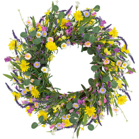 LLZLL spring wreath for front door with daisies, lavender and eucalyptus for fresh curb appeal