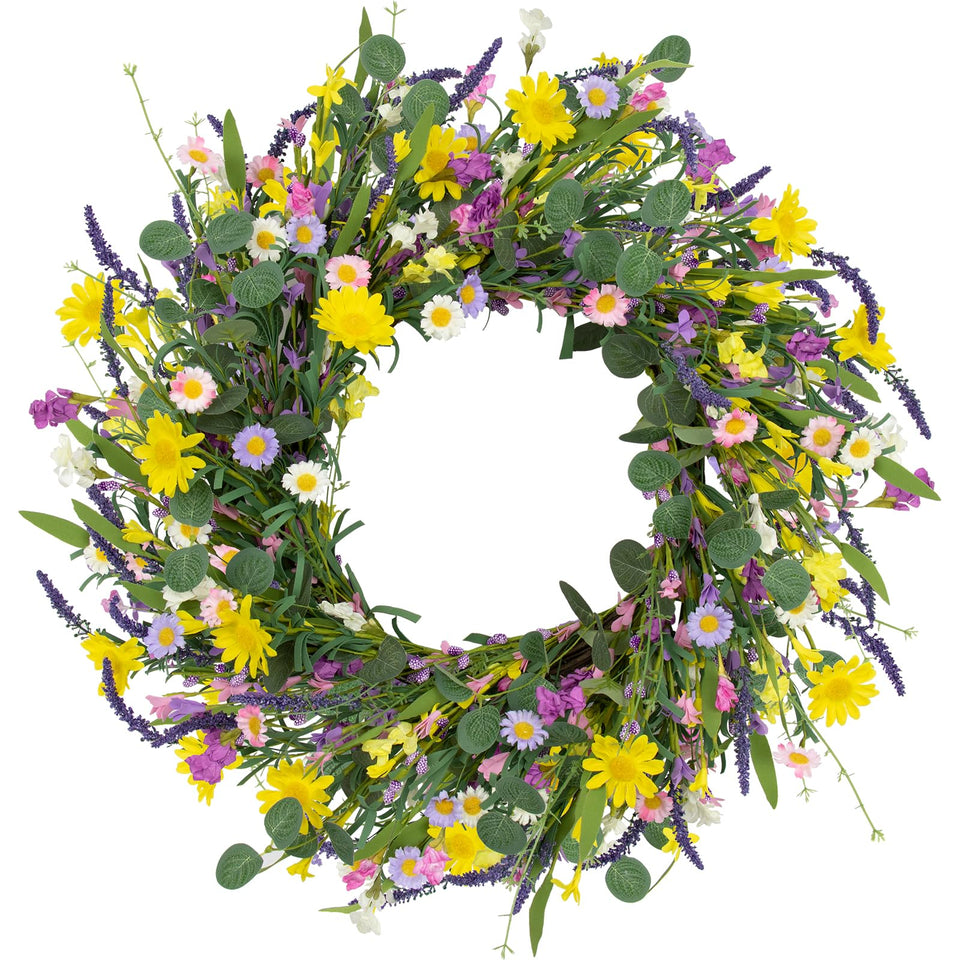 LLZLL spring wreath for front door with daisies, lavender and eucalyptus for fresh curb appeal