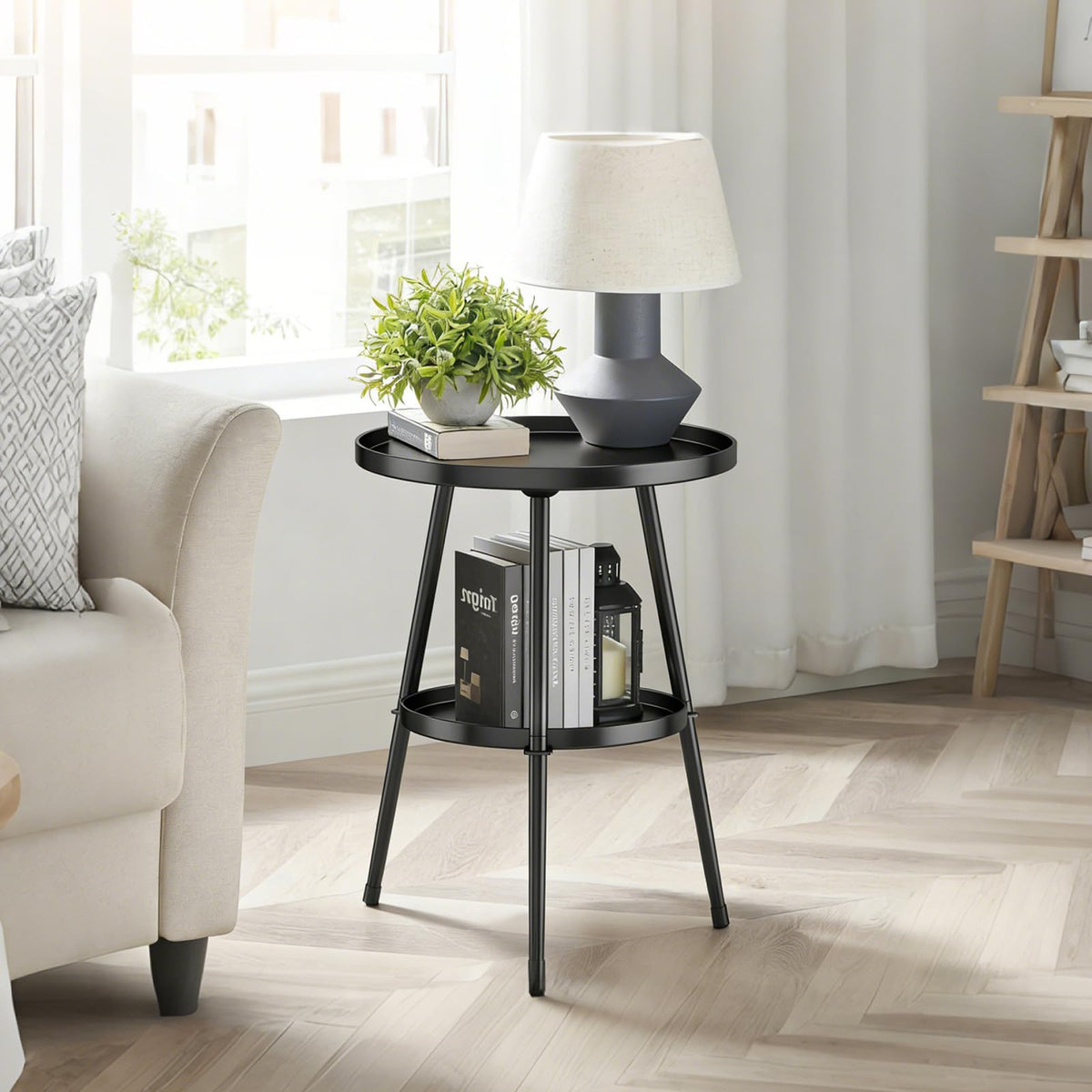 LMGVRZK compact end table with two tiers for essentials.